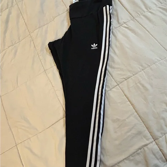 Adidas Black leggings with White Stripes - Picture 1 of 4
